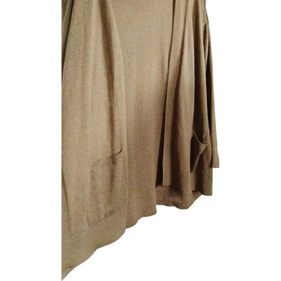 Terra & Sky Plus Size 2X Cardigan Sweater Open Front Ribbed Light Brown Pockets - Picture 4 of 10